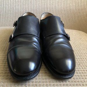 Gucci Men's Black Leather Double Monk Strap Loafers